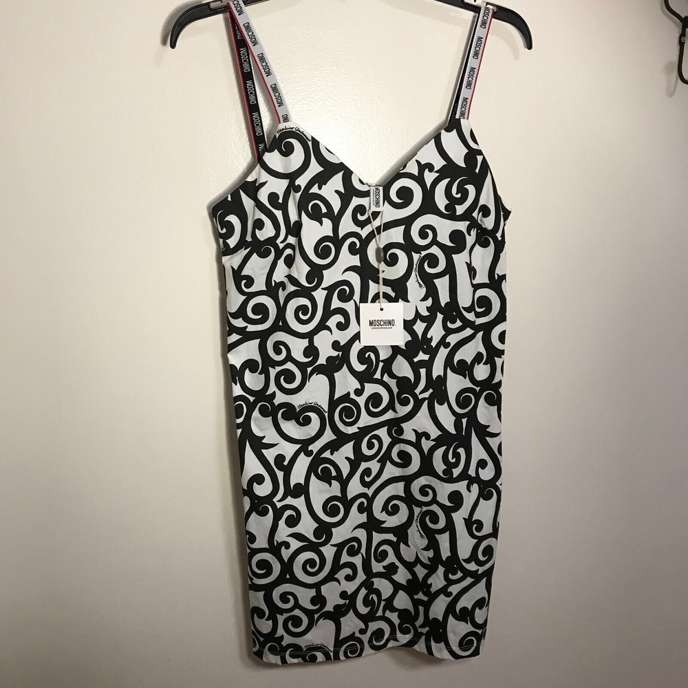 Moschino NWT Underwear Dress ZUA5404 9030 1001 Sz S Black White Twisted Swirl